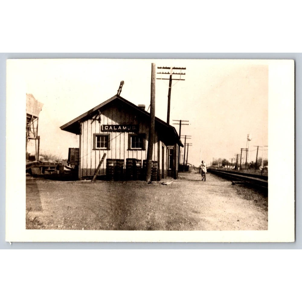 Calamus Iowa Train Station RPPC Chicago & North Western Railway Postcard